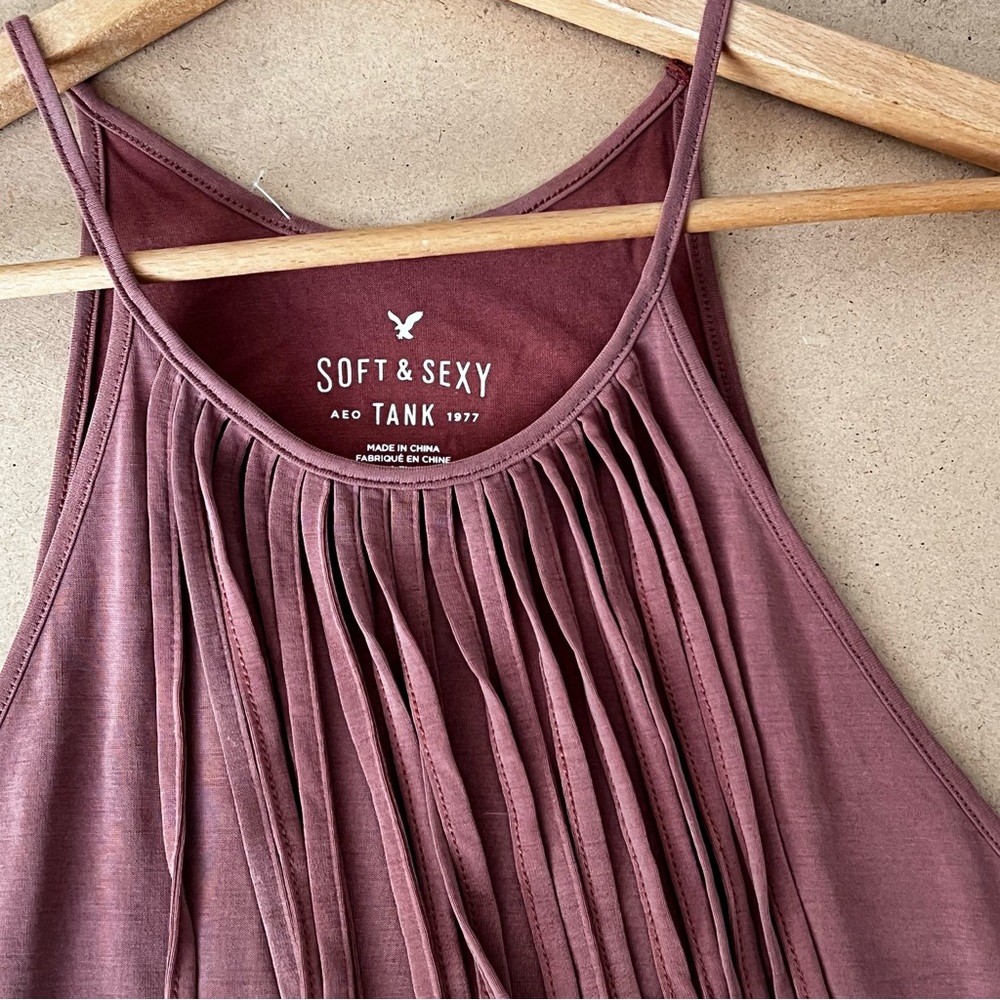AEO Fringe burgundy soft and sexy tank top